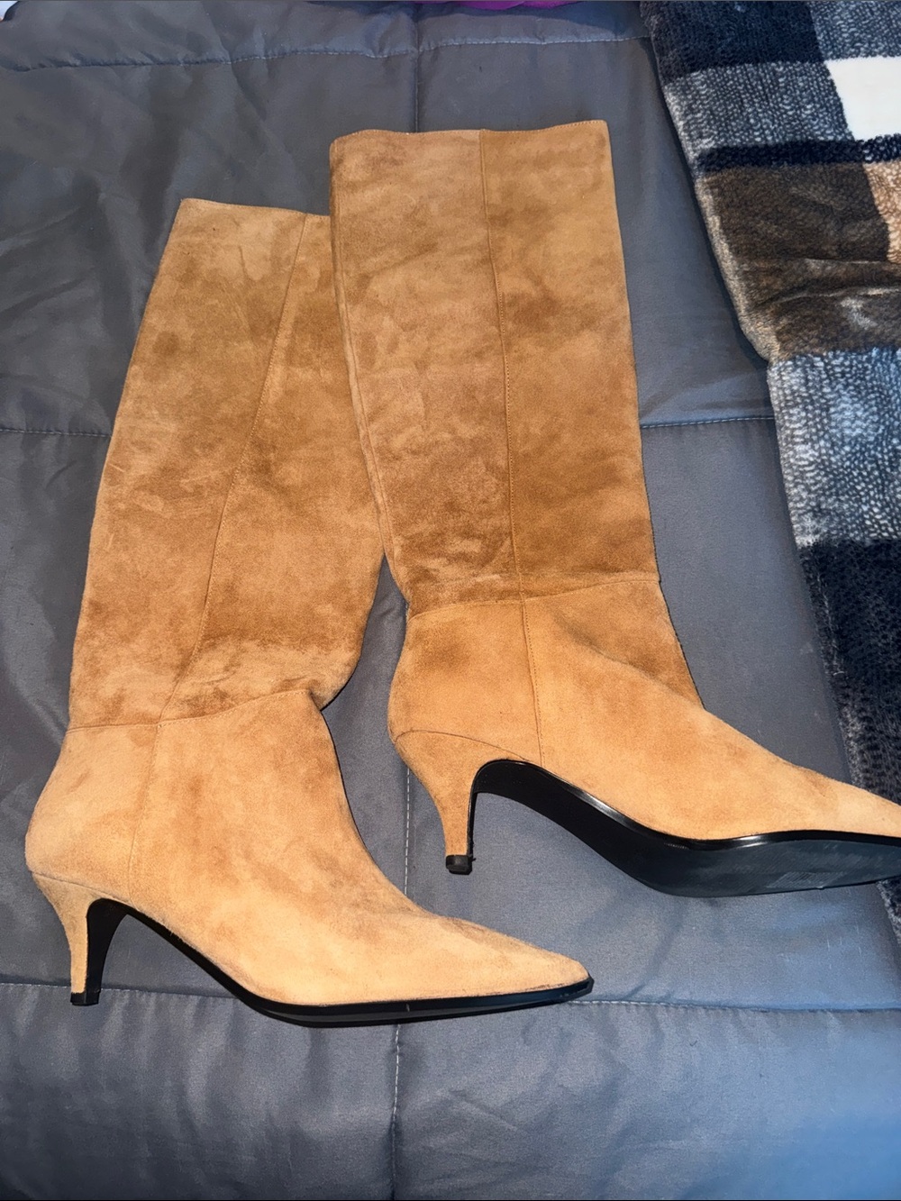 J. Crew Tan Suede Knee-High Boots with Mid Kitten Heel - Picture 4 of 5